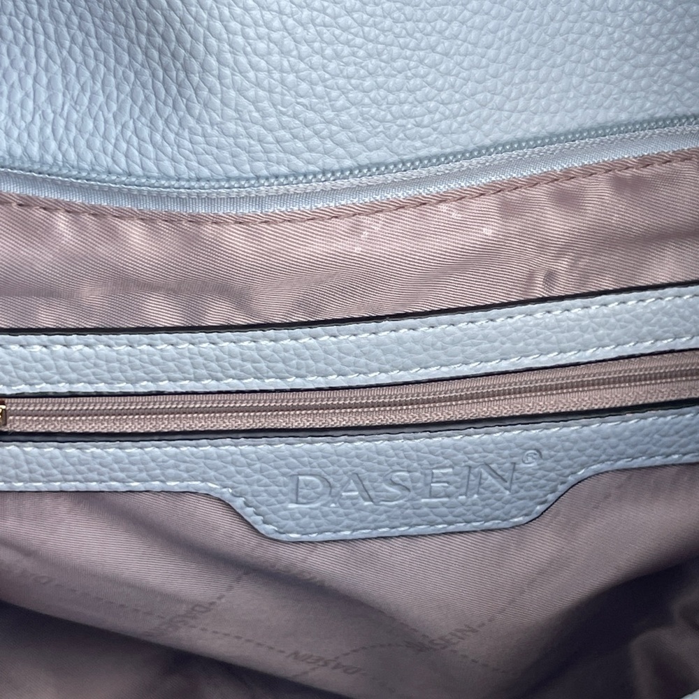 Stylish Light Blue Handbag with Gold Accents - Picture 6 of 15